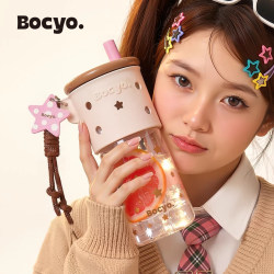 Bocyo Water Cup for Girls, High-Looking Straw Cup, Tritan New Model, Tea and Water Separation, Summer Tea Brewing Portable Cup