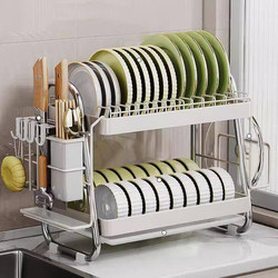 Kitchen Dish Storage Rack Countertop Layered Stainless Steel Dish Drainer Household Multifunctional Chopsticks Bowl and Plate Draining Rack