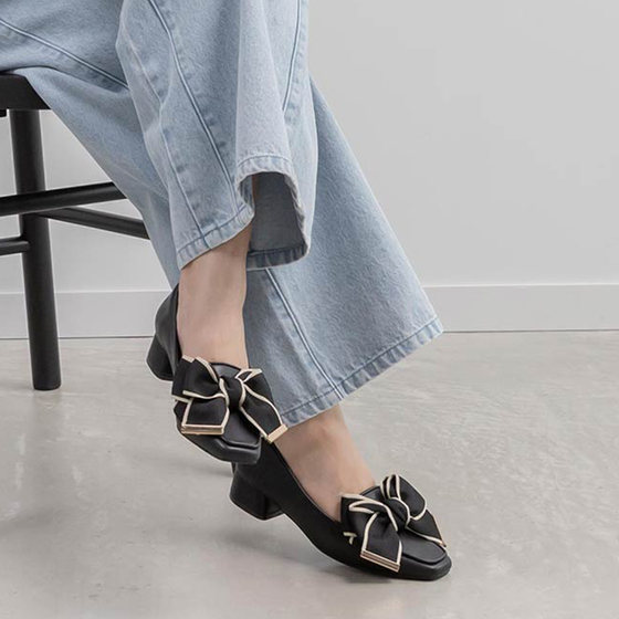 
RANDA 26 new spring bow square toe thick heel casual style daily commuting loafers for women PH37029