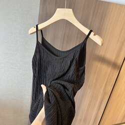 This Year's Popular Vertical Texture Is Comfortable and Highly Elastic. Women's Casual Suspender Dress Long Skirt Little Black Dress Summer