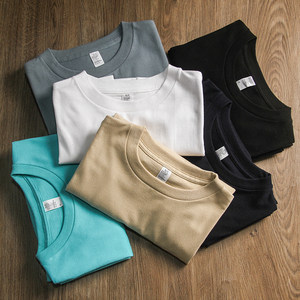 W260g Japanese heavy thick Morandi color pure cotton solid color men and women long-sleeved T-shirt loose thick base shirt