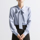 
CHICBLISS Satin Blue Shirt Women's Long Sleeve Temperament Commuter Bow Streamer Shirt Women's Teacher Interview