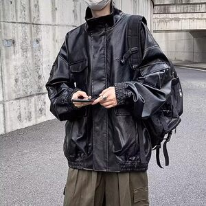 
American fashion brand letter PU leather jacket men's 2025 spring and autumn windproof handsome versatile motorcycle warm leather jacket