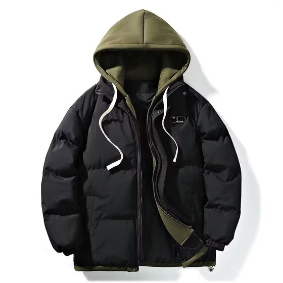 
Down jacket men's winter new couple's coat loose fake two-piece Hong Kong style trendy thickened hooded bread coat