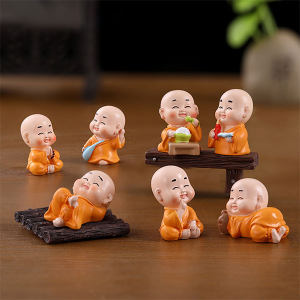 Micro -landscape Creative Naughty Four Four Zen Small Small Monk Decoration accessories Little Sha Mi car carrying desktop tea table small decoration
