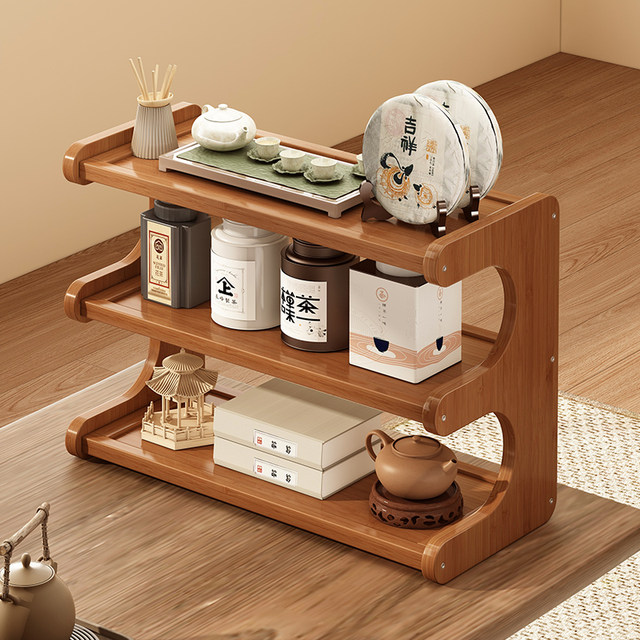 Desktop ancient tea rack small tea set storage rack new Chinese style ...