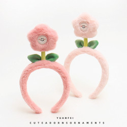 Cute Smiling Flower Headband Plush Cartoon Headwear for Girls Super Adorable Hairpin for Children and Adults Photo Shoot Performance Headband