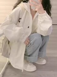 White Ice Silk Sun Protection Clothing for Women in Summer, Anti-Uv, Loose Hooded Thin Cardigan, Jacket, Sun Protection Clothing