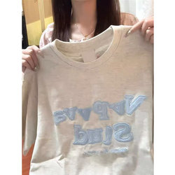 American Retro Patch Letter Embroidery Pure Cotton Regular Shoulder Short-Sleeve T-Shirt for Women, Summer Design, Niche Loose Top