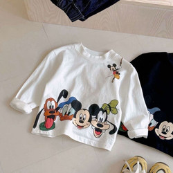 Spring and Autumn New Style Boys and Girls White Cartoon Cute Base Shirt Pure Cotton Breathable Long-Sleeve T-Shirt Casual Clothing