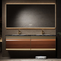 High-End Italian-Style Light Luxury Oak Bathroom Cabinet Set with Imported Natural Luxury Stone Washbasin and Bathroom Vanity