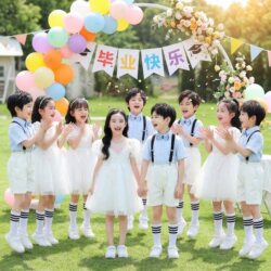 Children's Performance Costumes for Kindergarten Graduation Photos, Boys' Formal Wear, Girls' White Princess Tutu Dresses, Performance Outfits