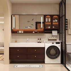 2025 Vintage-Style Bathroom Cabinet Set with Integrated Ceramic Basin, Smart Mirror Cabinet, and Washbasin