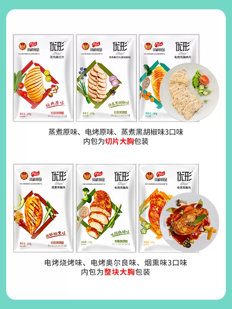 国家队食品供应商 凤祥优形 即食鸡胸肉 100g*8袋 图1
