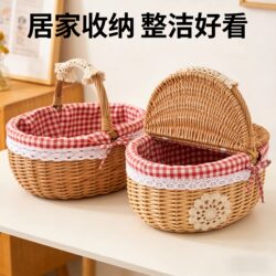 Little Red Riding Hood's Cute Woven Basket, Spring Outing Picnic Basket, Pastoral Style Girly Photo Prop Basket