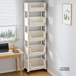 Bookshelf Floor-Standing Simple Household Children's Multi-Layer Storage Cabinet with Wheels Narrow Gap Small Bookcase Wall-Side Storage Rack