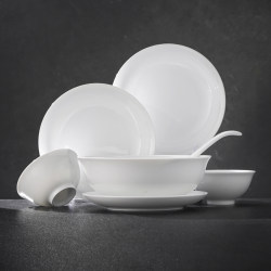 Jingdezhen Official Handmade Ceramic Tableware Set, High White Porcelain Underglaze Solid Color Household Soup Bowls, Plates, Dishes, Housewarming Gift