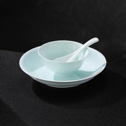 Jingdezhen Official Ceramic Solid Color Shadow Blue Tableware for Home Use, Chinese-Style Exquisite Rice Bowls, Soup Bowls, Plates, Housewarming Gift