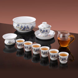Jingdezhen Official Ceramic Qianli Jiangshan Gaiwan Tea Cup Chinese High-End Kung Fu Tea Set Women's Day Gift