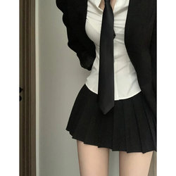 Black Pleated Skirt for Women, Autumn 2026 New High-Waisted A-Line Jk Short Skirt, Slimming for Petite Figures, Suit-Style Half Skirt