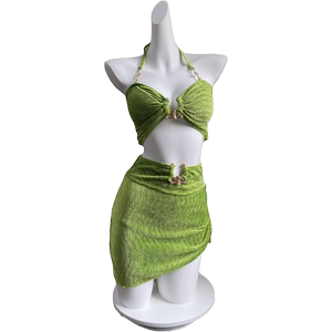 omom2026 spring and summer Kong Xueer's same green swimsuit fashionable and sexy female bikini small breast push-up swimsuit
