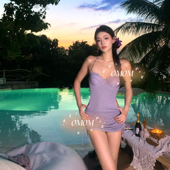 
Fashionable temperament one-piece swimsuit steel support and back sexy slim hot spring beach vacation swimsuit two-piece set 4167