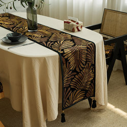 Black background luxury gold leaf embroidery table flag atmosphere decoration tea table cushion tea mat dining table decoration coffee table cloth tablecloth