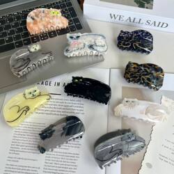 New Acetate Hair Clip Cute Cat Claw Clip Persian Cat Shark Clip Blue Cat Siamese Cartoon Animal Hair Accessory