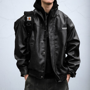 
American retro distressed PU stand collar leather jacket men's loose Maillard series handsome windproof motorcycle jacket