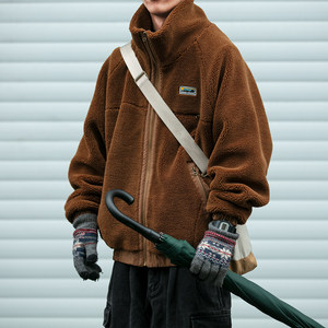 A winter heavyweight thickened lamb cashmere standing collar cotton jacket for men, loose and warm in winter, trendy couple jacket