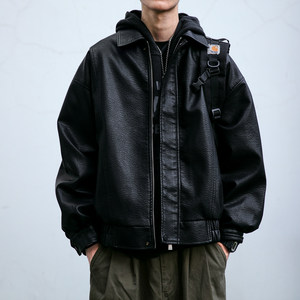 American retro PU leather jacket men's autumn and winter new outdoor handsome motorcycle jacket loose casual lapel top
