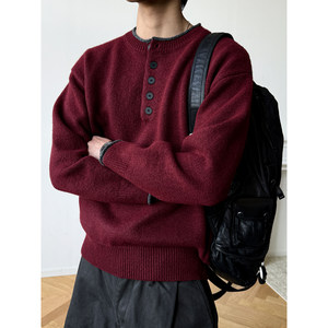 
Winter contrast henley collar sweater boys' bottoming shirt long-sleeved warm knitted sweater wool bottoming jacket