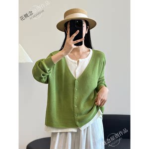 
Flower concept spring cotton thread fake two-piece knitted sweater cardigan for women loose versatile slimming top sweater jacket for women