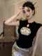 Retro new Chinese embroidery hollow sleeveless T -shirt women's summer slim design sense niche thin black top
