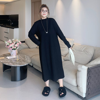 
Yuanzijia's new large size autumn new fat mm loose commuting fashion versatile slimming solid color half-high collar dress for women