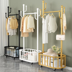 Light Luxury Movable Clothes Rack with Wheels, Living Room Household Clothes Storage Rack, Modern Simple Bedroom Floor-Standing Clothes Rack