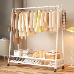 Simple Floor-Standing Coat Rack for Bedroom, Movable Clothes Rack for Living Room, Clothes Storage Rack, Balcony Clothes Drying Rack