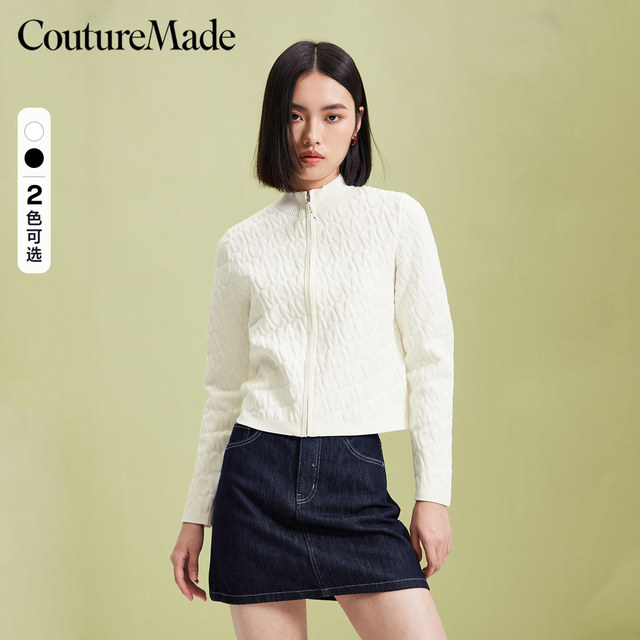 Vero Moda knitted cardigan spring casual three-dimensional letters half turtle neck zipper jacket for women 324124018