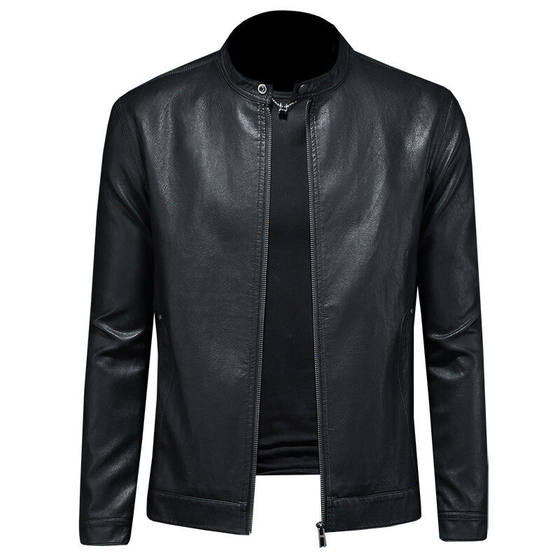 
2026 Spring and Autumn New Men's Stand Collar Motorcycle Leather Jacket Slim Fit Trendy Men's Business Casual Leather Jacket