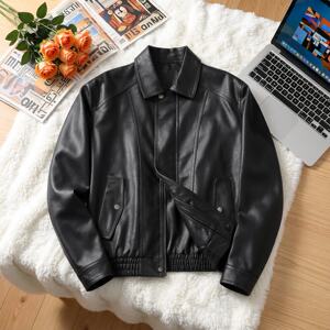 
2026 Spring and Autumn New Men's Lapel Motorcycle Leather Jacket Slim Fit Trendy Men's Business Casual Leather Jacket