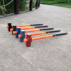 Octagonal Hammer with Fiber Handle, Fitness Long-Handle Large Iron Hammer, Shockproof Fire-Fighting Forged Professional Stone Hammer