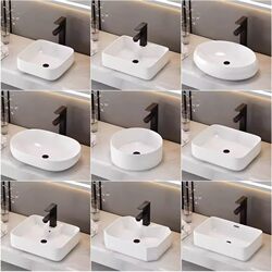 High-End Luxury Countertop Washbasin, Bathroom Ceramic Washbasin, Artistic Square and Round Single Basin