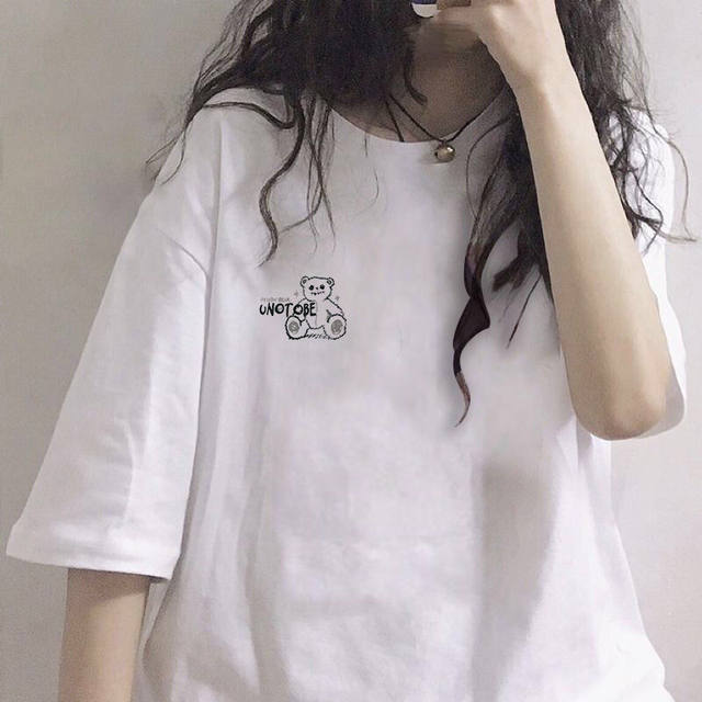 2024 New Harajuku BF style half-sleeved top summer white short-sleeved ...