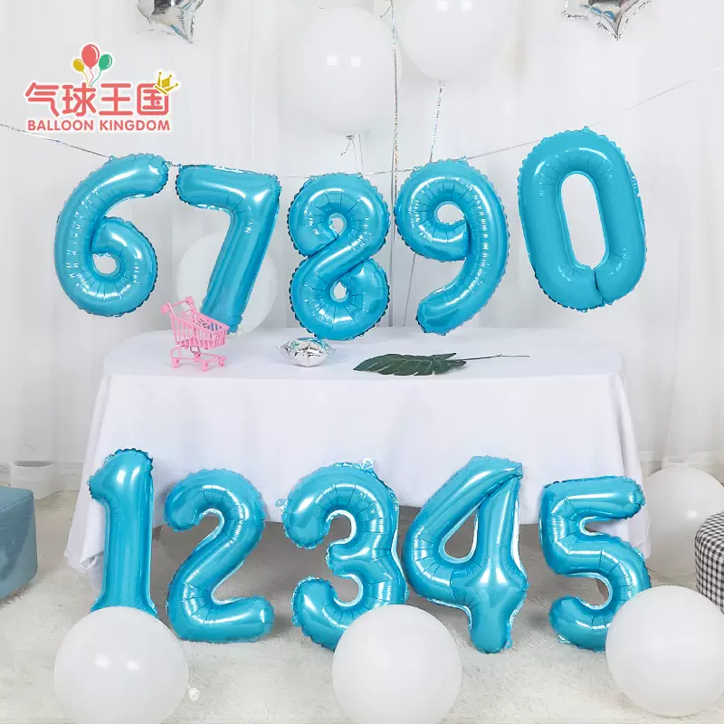 16寸加厚美版数字气球儿童周岁生日装饰品布置成人铝膜派对趴体-Taobao