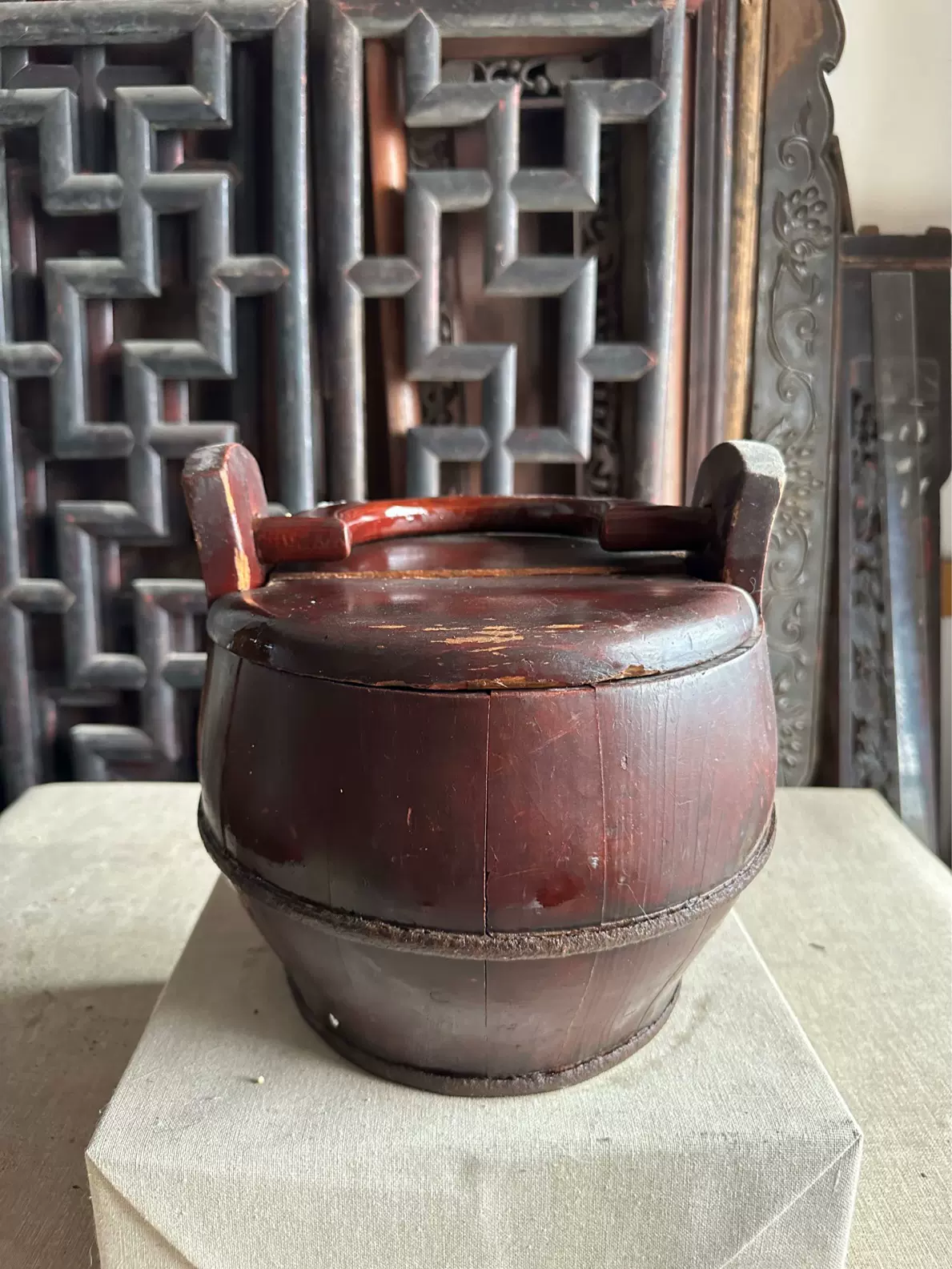 古董古玩收藏杂项清代木桶铁锚周万兴有款民俗收藏怀旧