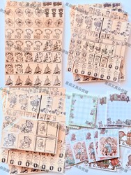 [in Stock] Japanese Vintage Girly Cute Girl Bear Retro Wooden Stamp Journal Material