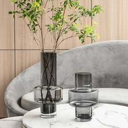 Nordic Simple and Luxurious Trendy Vase Crafts Decorative Glass Vase Ornaments Dining Table Floral Art American Style Dried Flower Vase