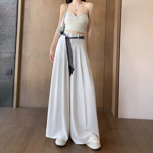 
Clearance leaked white ice silk suit trousers for women summer thin culottes high-end silk scarf lace-up floor mopping pants