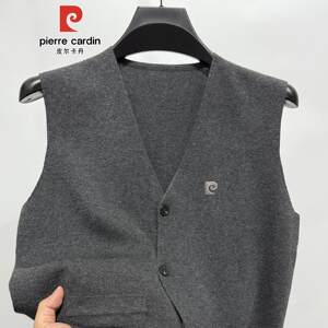 
Pierre Cardin wool cardigan pocket vest for middle-aged men sweater V-neck vest thick knitted sweater cashmere waistcoat