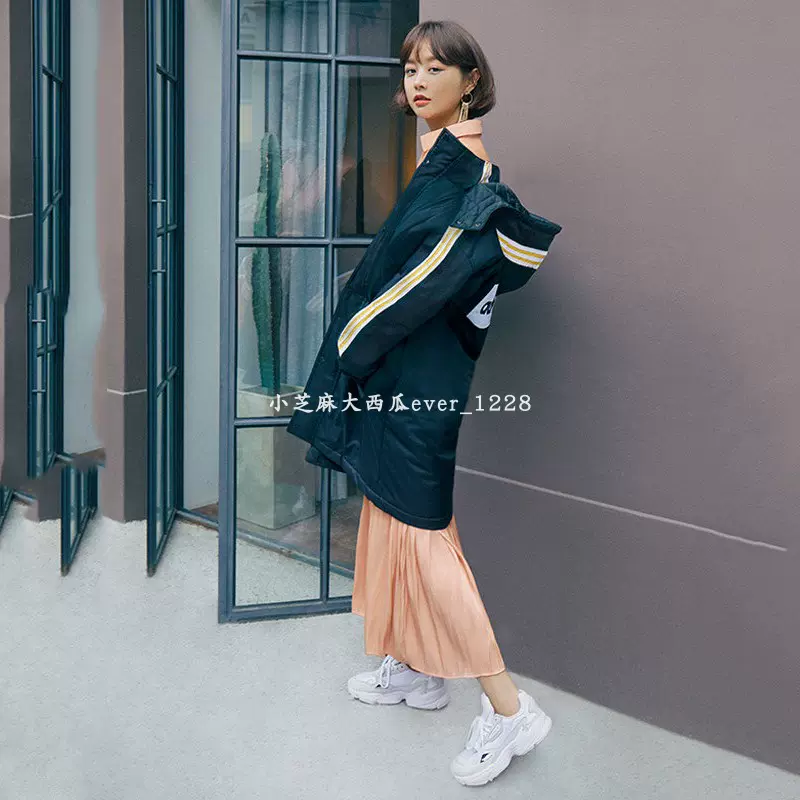 三叶草专柜正品女款黑色保暖连帽中长款棉服DH4567 - Taobao